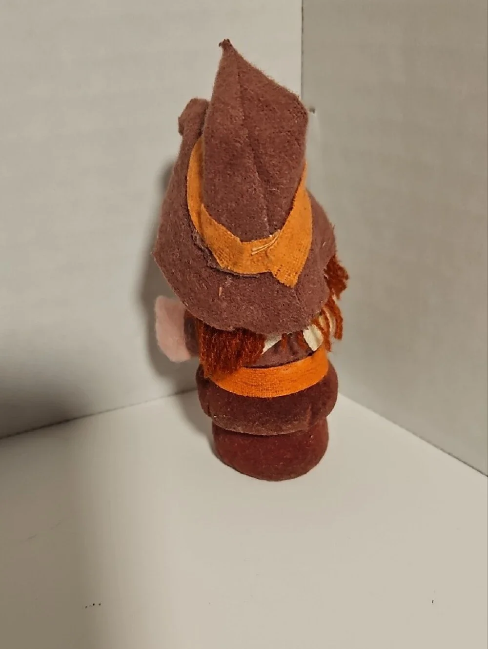 Vintage Felt And Flocked Elf Doll with Brown, Orange & Pink Outfit
